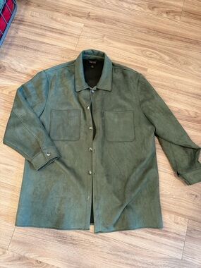 Truth Men's Olive Green Suede-Look Shirt Jacket